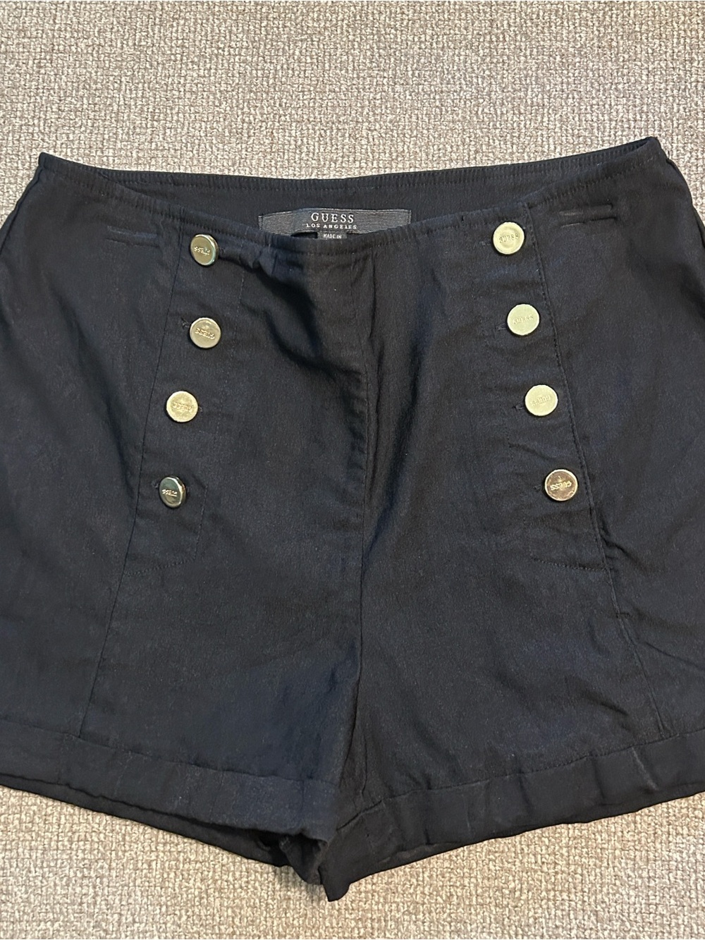 Guess Black Gold Buttoned Sailor Shorts Shorties Stretch SZ S 26/2.25